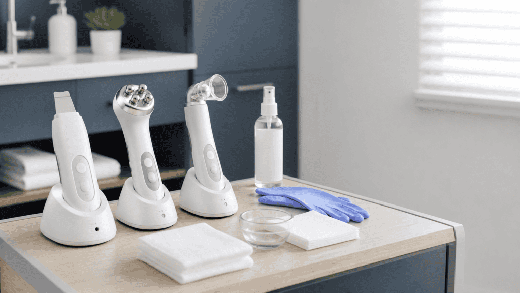 Equipos y materiales de aparatología spa organizados