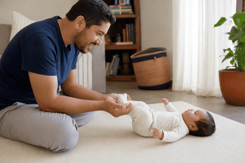Padre fortaleciendo el vínculo con su bebé mediante contacto respetuoso