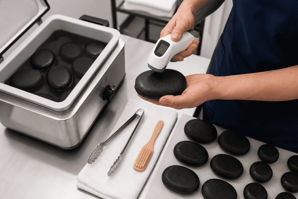 Control de temperatura de piedras volcánicas para masaje