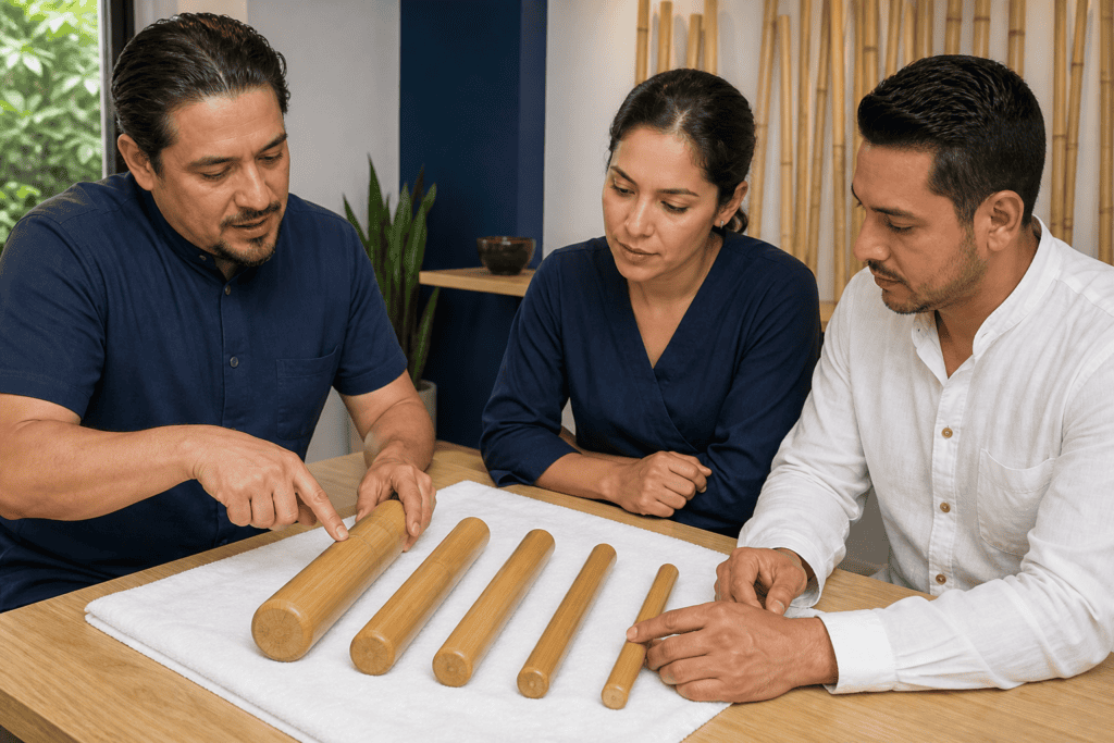 Cañas de diferentes calibres utilizadas en el masaje con bambú
